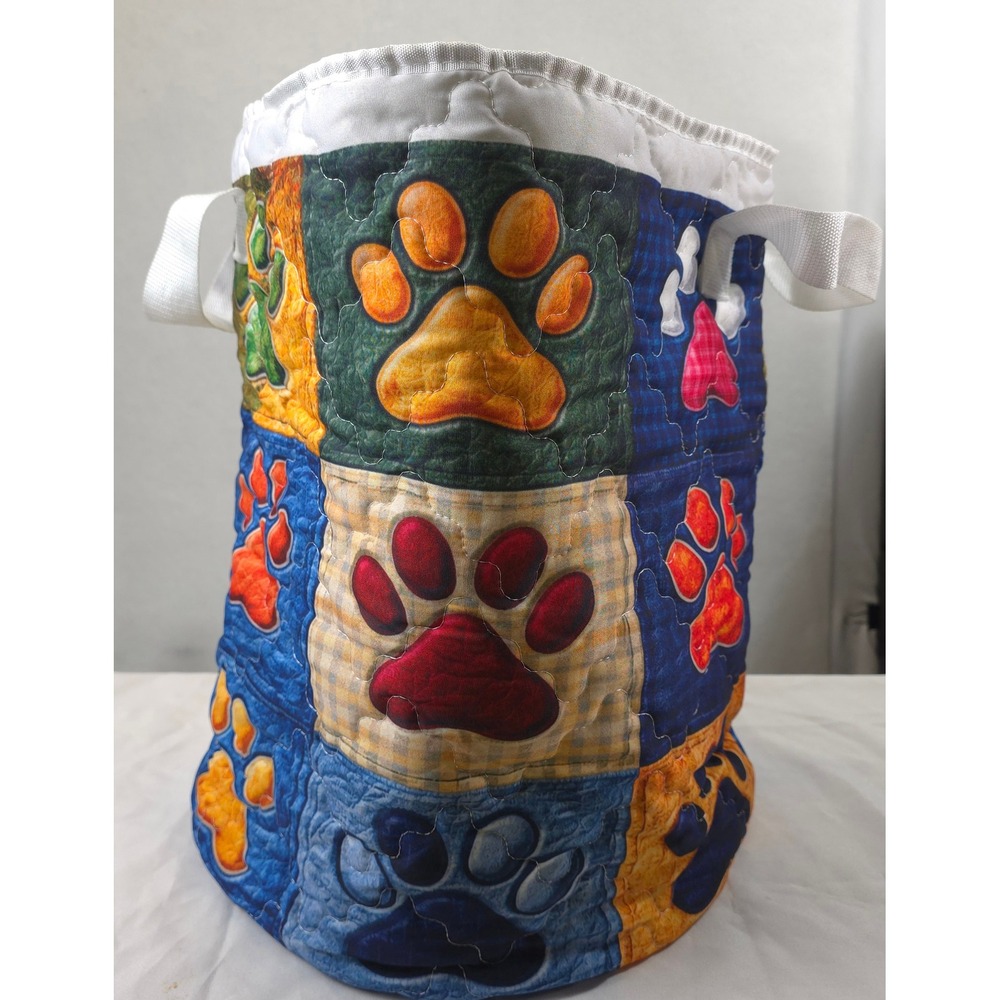 Paw Print Quilted Storage Bin Patchwork Multicolor Unisex L Playroom